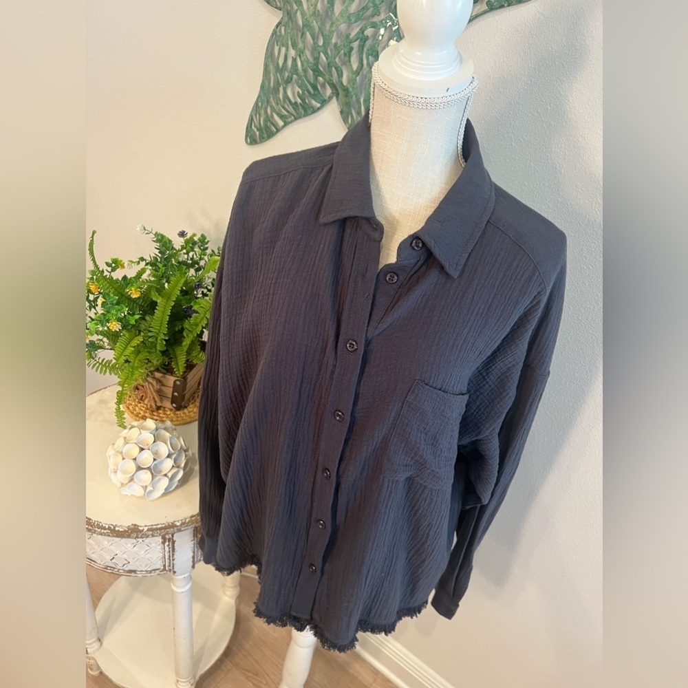 EE:Some black gauze type button down shirt Sz S